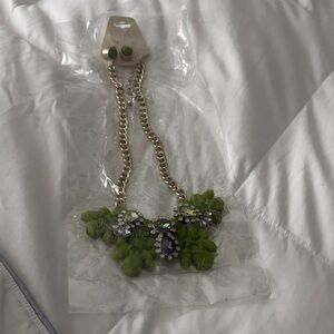 Chic Green Floral Necklace and Earring Set
